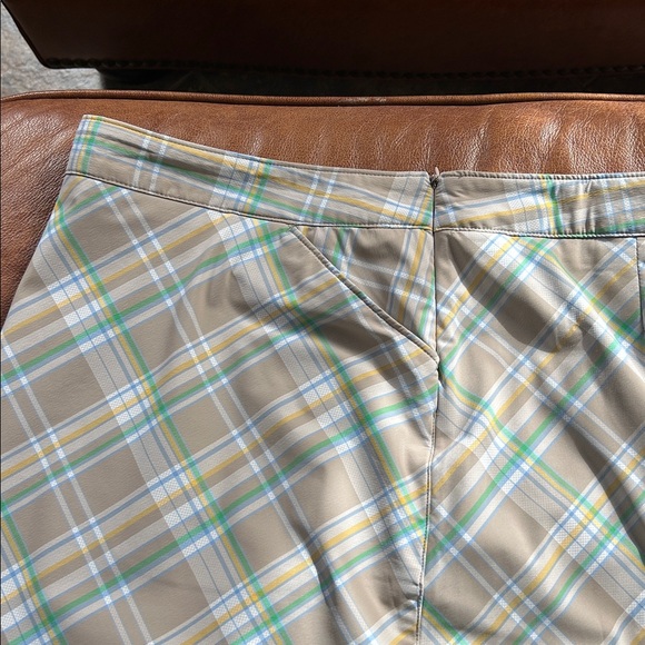 Callaway Golf Skort featuring a tan, green, yellow, white plaid pattern, Size 14 - Picture 7 of 11